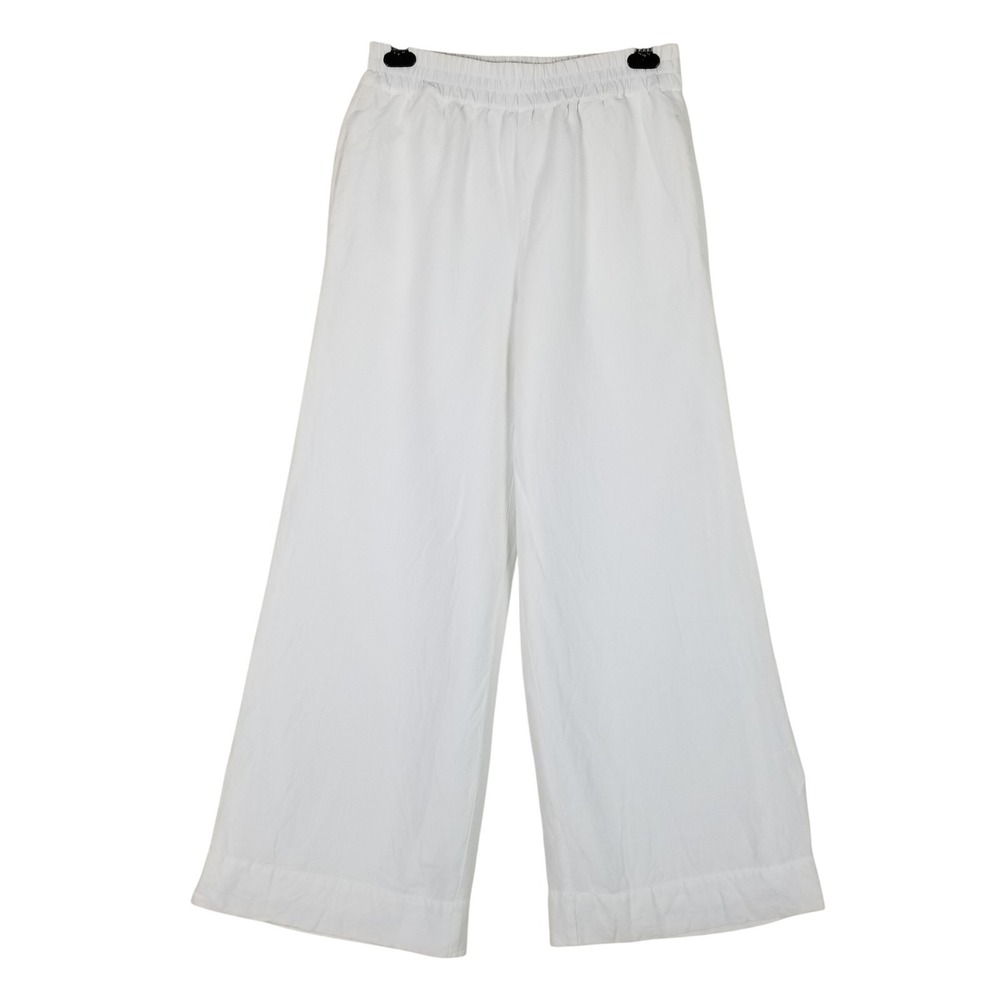 Evereve Wide Leg Pants Women Size S White Linen Blend Elastic Waist Relaxed